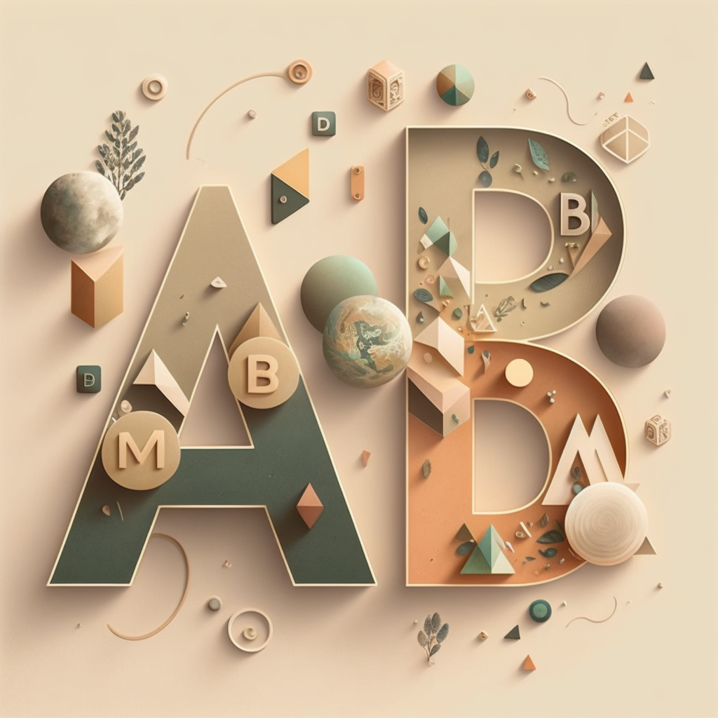 Absolute Beginners logo. A capital A and a capital B in a square of pastel and light earth tones, surrounded by small playful icons and letters that suggest a board game